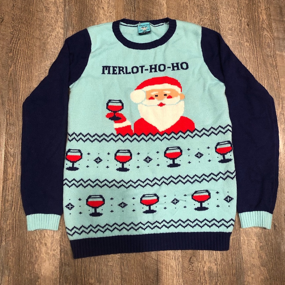 Christmas Merlot Holiday Sweater HO HO HO Medium